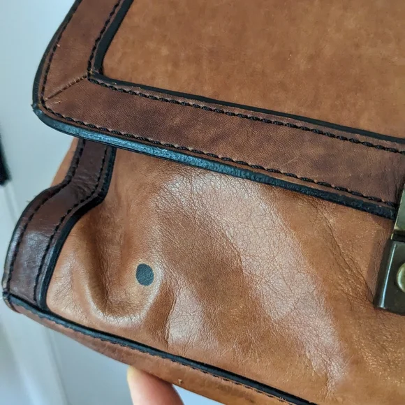 Fossil Two Tone Brown Leather Briefcase Messenger Tote Large Laptop Bag - Picture 4 of 8